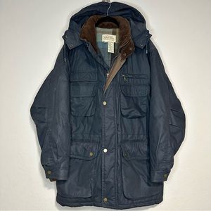 St Johns Bay Quilt Lined Jacket Men’s XL - Zip Up Navy Removable Hood Vintage